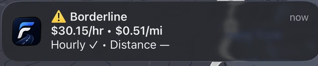 Actual iPhone banner: Borderline, hourly goal met and distance below target.
